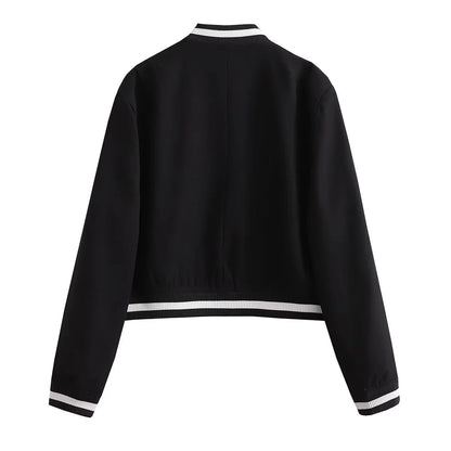 Damen Bomberjacke Kontraststrickbund Praktische Taschen