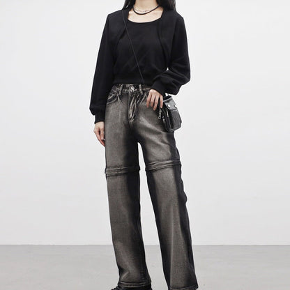 Damen Cropped Sweatjacke Weich Ärmel Eveloria