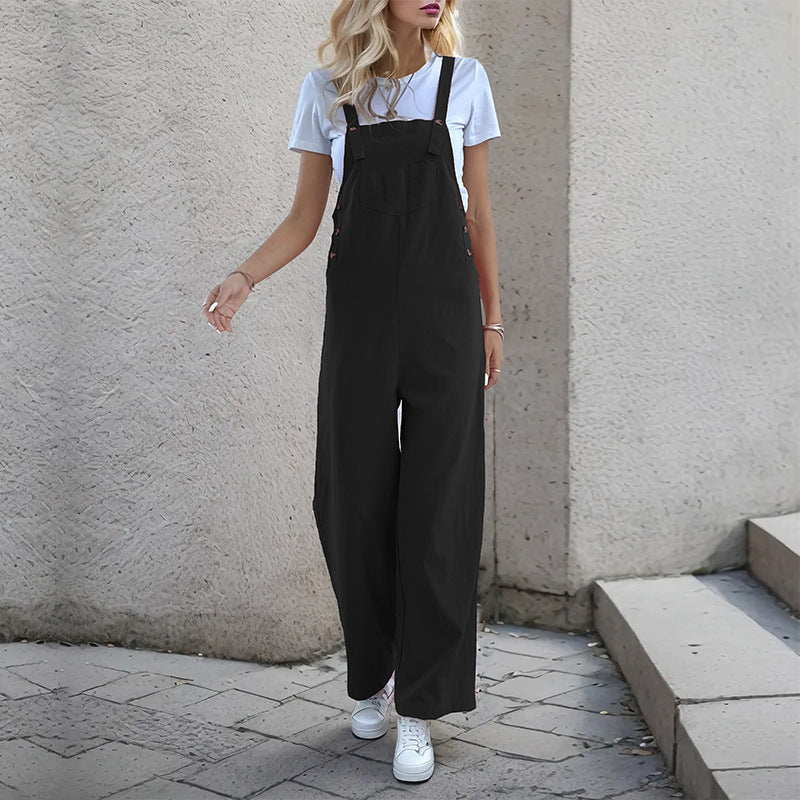 Damen Latzhose Weites Modell Praktische Taschen Beige