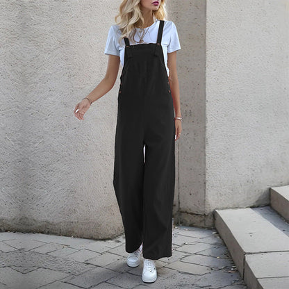 Damen Latzhose Weites Modell Praktische Taschen Beige