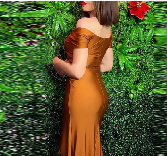 Damen Maxikleid Asymmetrisch Glanzstoff