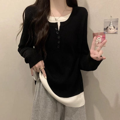 Damen Langarm-Pullover mit Knöpfen Eveloria