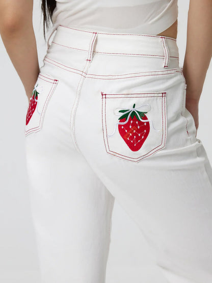 Eveloria Damen Jeans Elegant Fruchtstickerei