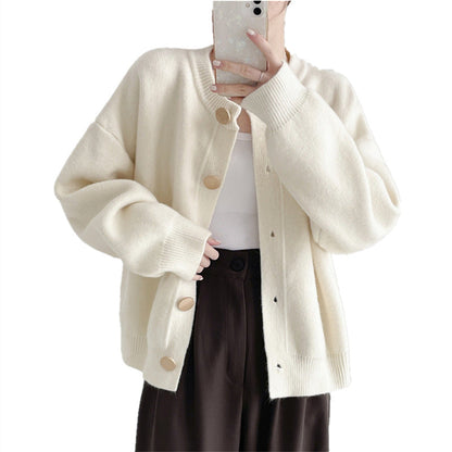 Damen Strickjacke Großknöpfe Lässiger Schnitt Beige Eveloria