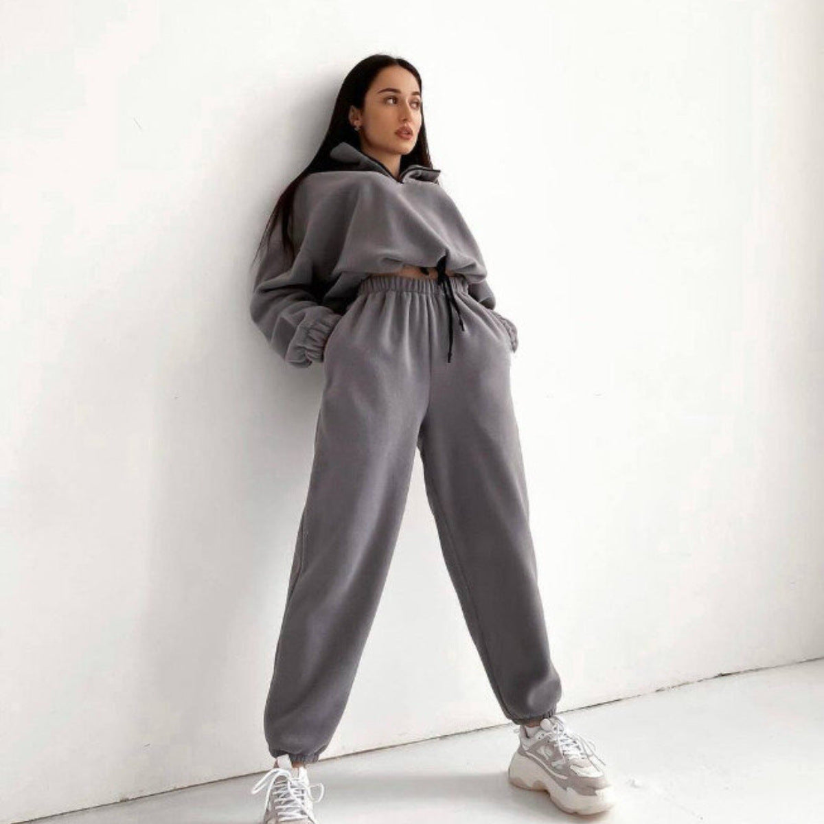 Damen Fleece-Sweatanzug mit Hochkragen