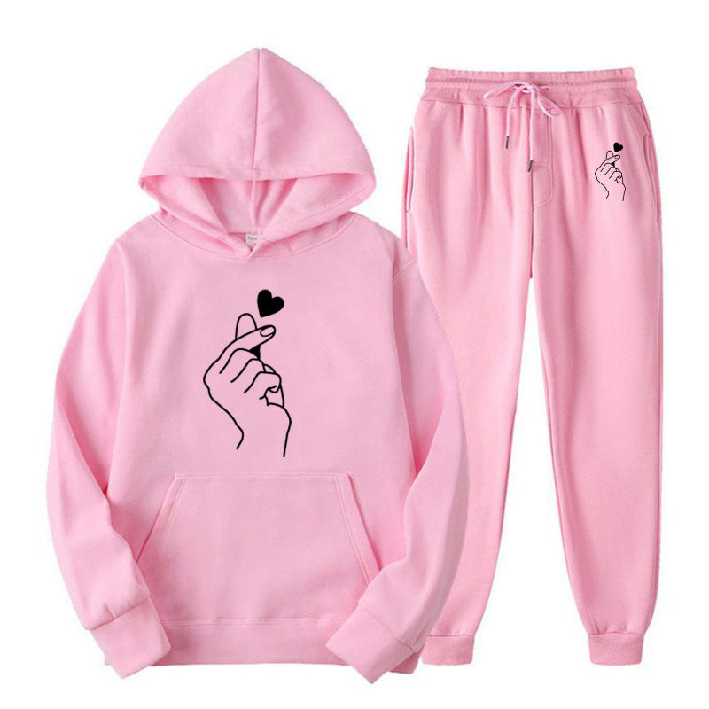 Damen Jogginganzug Bequem Herzmotiv Grau Eveloria