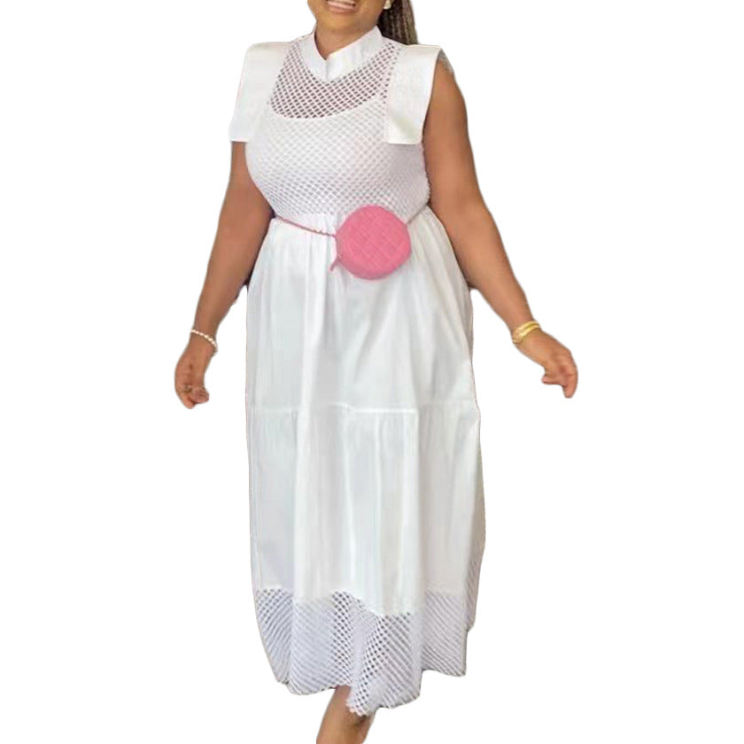 Damen Midi-Kleid Netzdetails Taillenbund