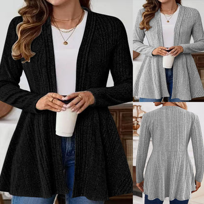 Damen Strickjacke Lang Rippdesign Tailliert Eveloria
