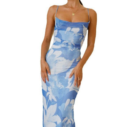 Damen Maxikleid Florales Muster Schmale Träger Elegant