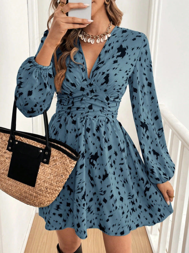 Damen Mini-Kleid Puffärmel Rüschen Eveloria