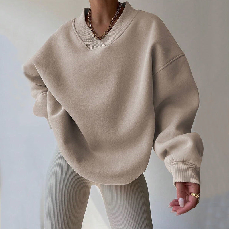 Damen Oversized Sweatshirt V-Ausschnitt Breiter Bund Eveloria - Eveloria
