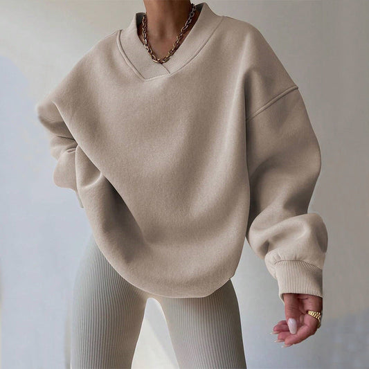 Damen Oversized Sweatshirt V-Ausschnitt Breiter Bund Eveloria - Eveloria