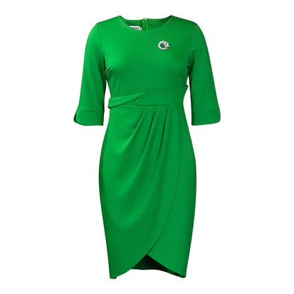 Damen Wickelkleid Elegante Drapierung Brosche