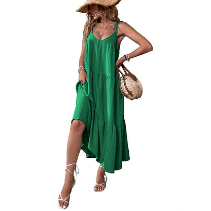 Damen Sommerkleid Midi A-Linie mit Trägern Luftschaum Blumenmuster