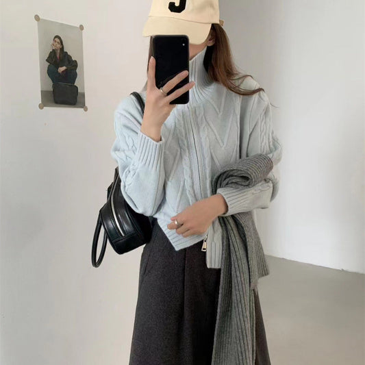 Damen Strickjacke Kabelmuster mit Reißverschluss - Eveloria