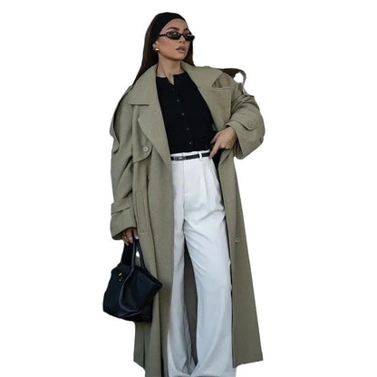 Damen Oversized-Mantel mit Gürtel Tailliert Eveloria