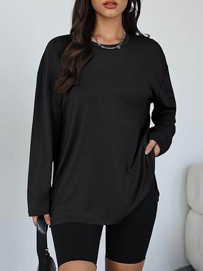 Damen Longsleeve T-Shirt mit Seitenschlitzen Eveloria