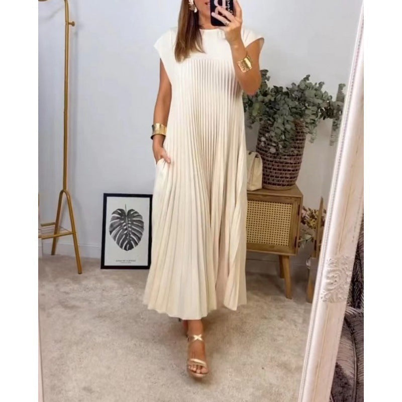 Damen Maxikleid Plissiert Mit Taschen Eveloria