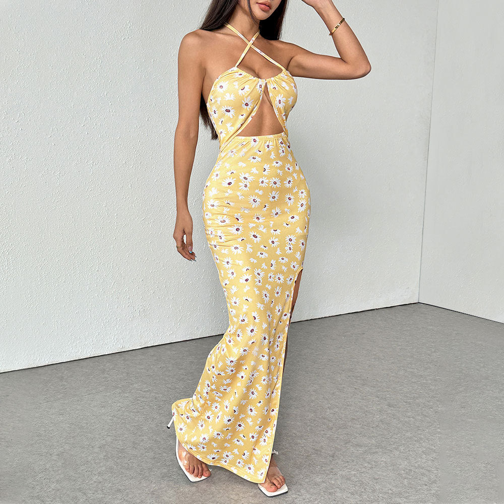Damen Minikleid Sommer Floral Cut-Out