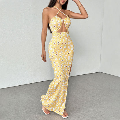 Damen Minikleid Sommer Floral Cut-Out