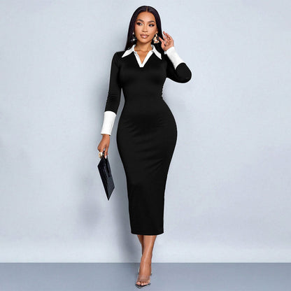 Damen Midi-Kleid Eleganter Kragen Figurbetonter Stoff Eveloria