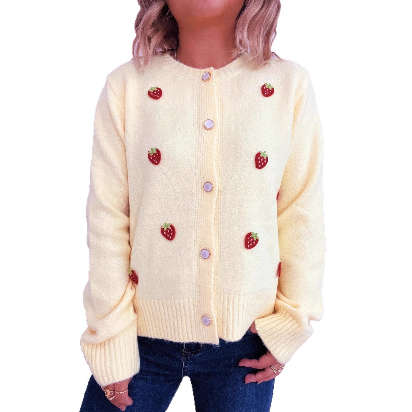 Damen Strickjacke Erdbeerdesign