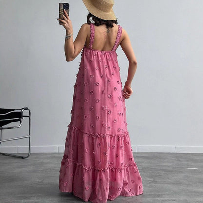 Damen Sommerkleid Bodenlang Floralmuster Rüschendetails