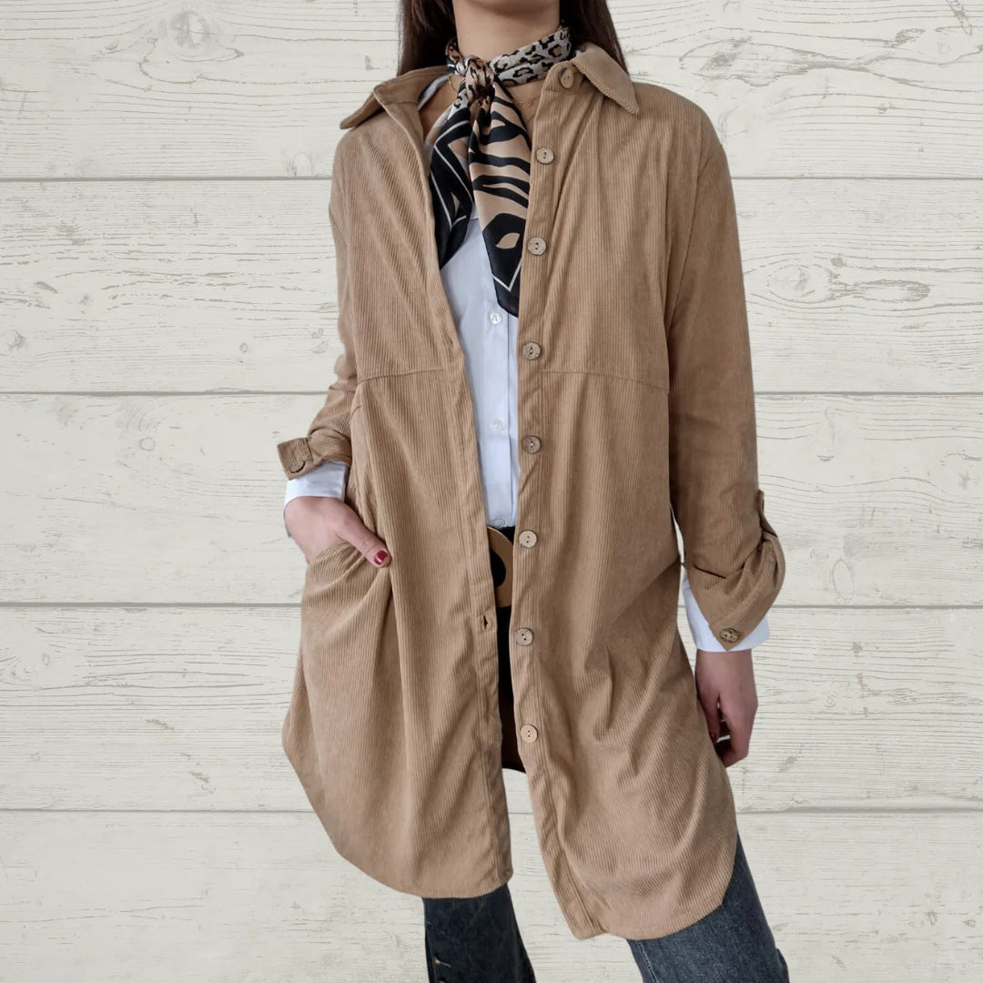 Damen Langarmhemdjacke Corddesign Strukturiert Braun