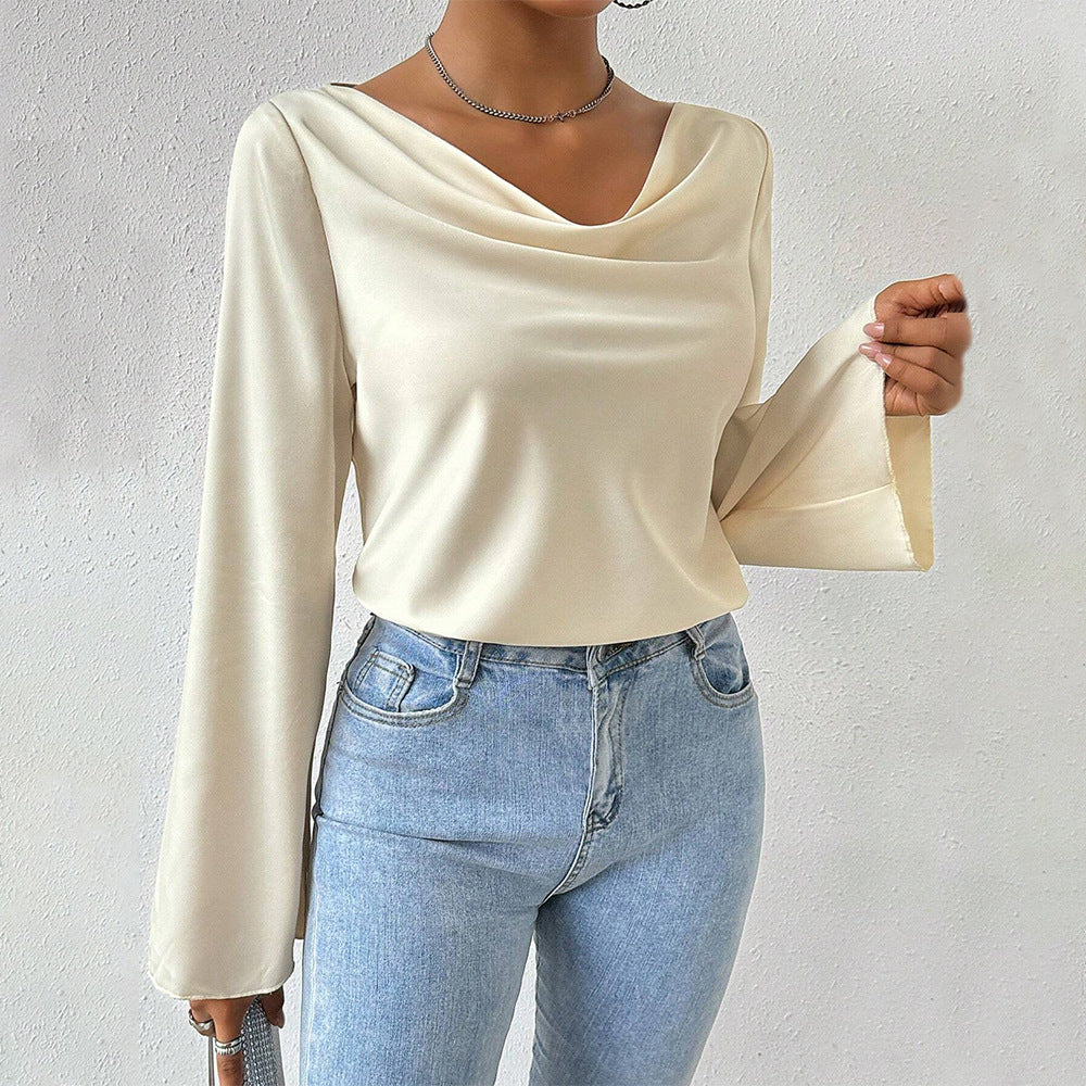 Damen Bluse Langärmlig Wasserfallausschnitt Eveloria