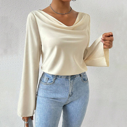 Damen Bluse Langärmlig Wasserfallausschnitt Eveloria