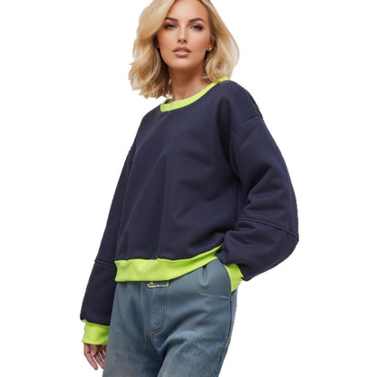 Damen Sweatshirt Lässig Kontrastbündchen Modern Schnitt Grau