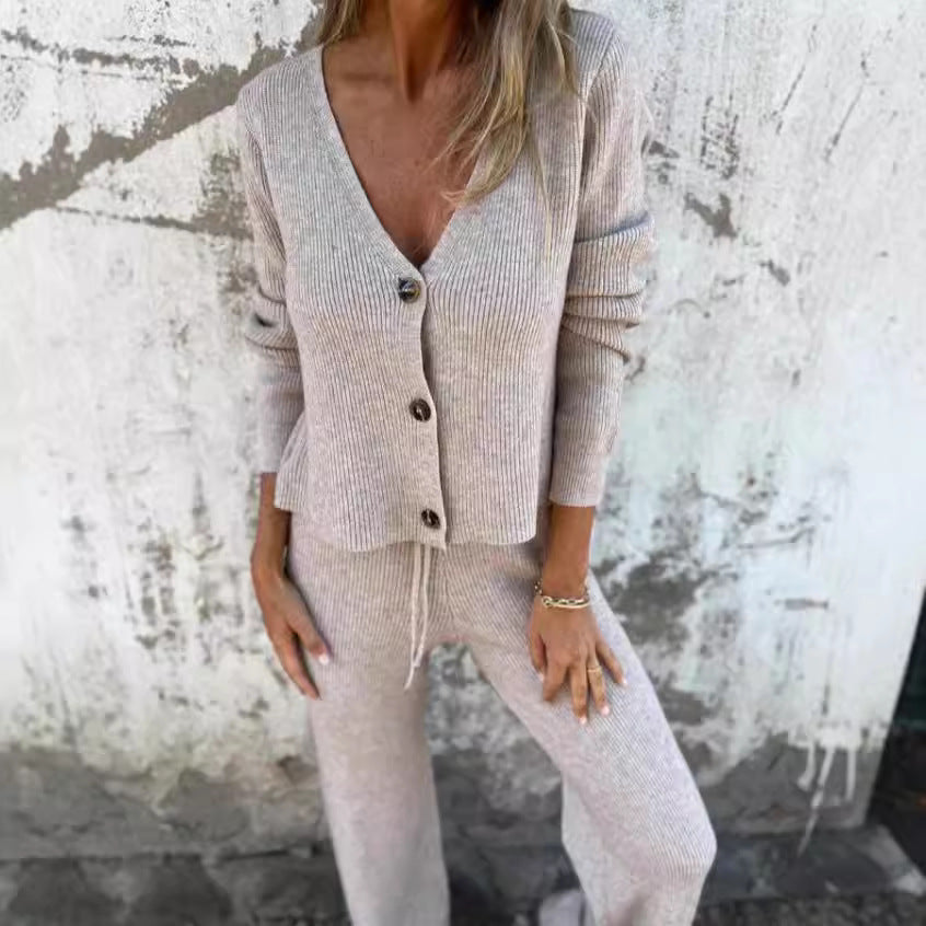 Damen Strickanzug V-Ausschnitt Elegantes Design