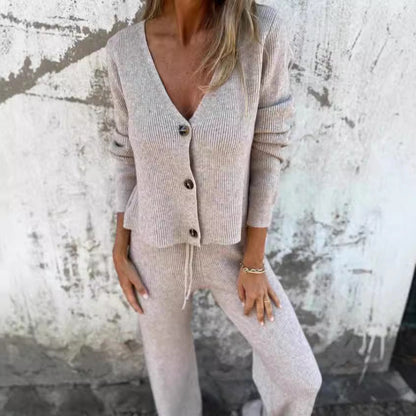 Damen Strickanzug V-Ausschnitt Elegantes Design