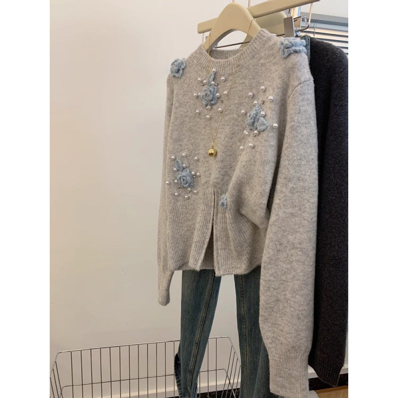 Damen Pullover mit Floralmuster und Applikationen
