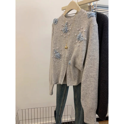 Damen Pullover mit Floralmuster und Applikationen