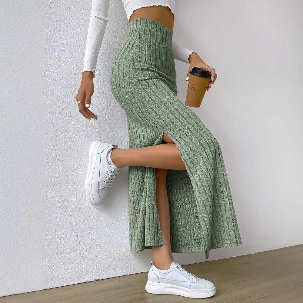 Damen Maxirock Rippendesign Seidenähnlich