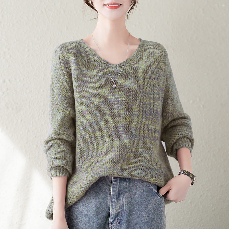 Damen Strickpullover V-Ausschnitt Lässiger Schnitt Eveloria