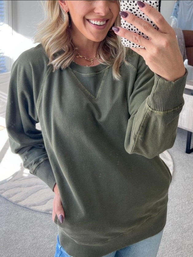 Damen Oversized Sweatpullover Lässig Bequem Grau Eveloria