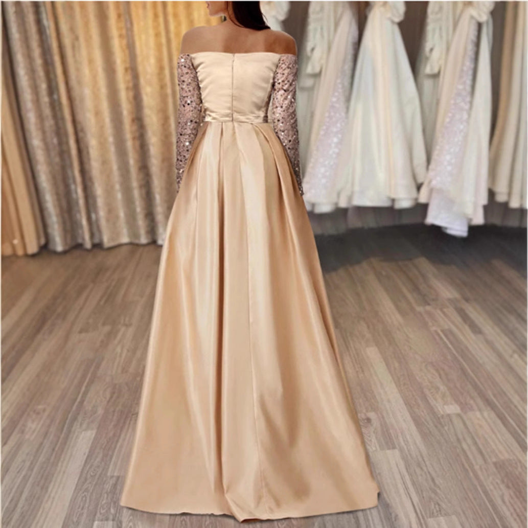 Damen Abendkleid mit Schimmer-Oberteil und Taillenschnitt