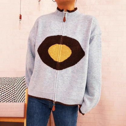 Damen Strickpullover Reißverschluss Kuscheliger Look