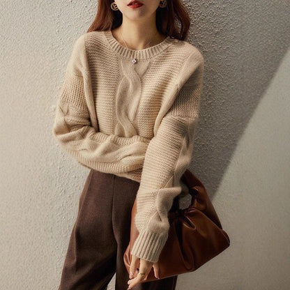 Damen Strickpullover Strukturiertes Muster Beige - Eveloria