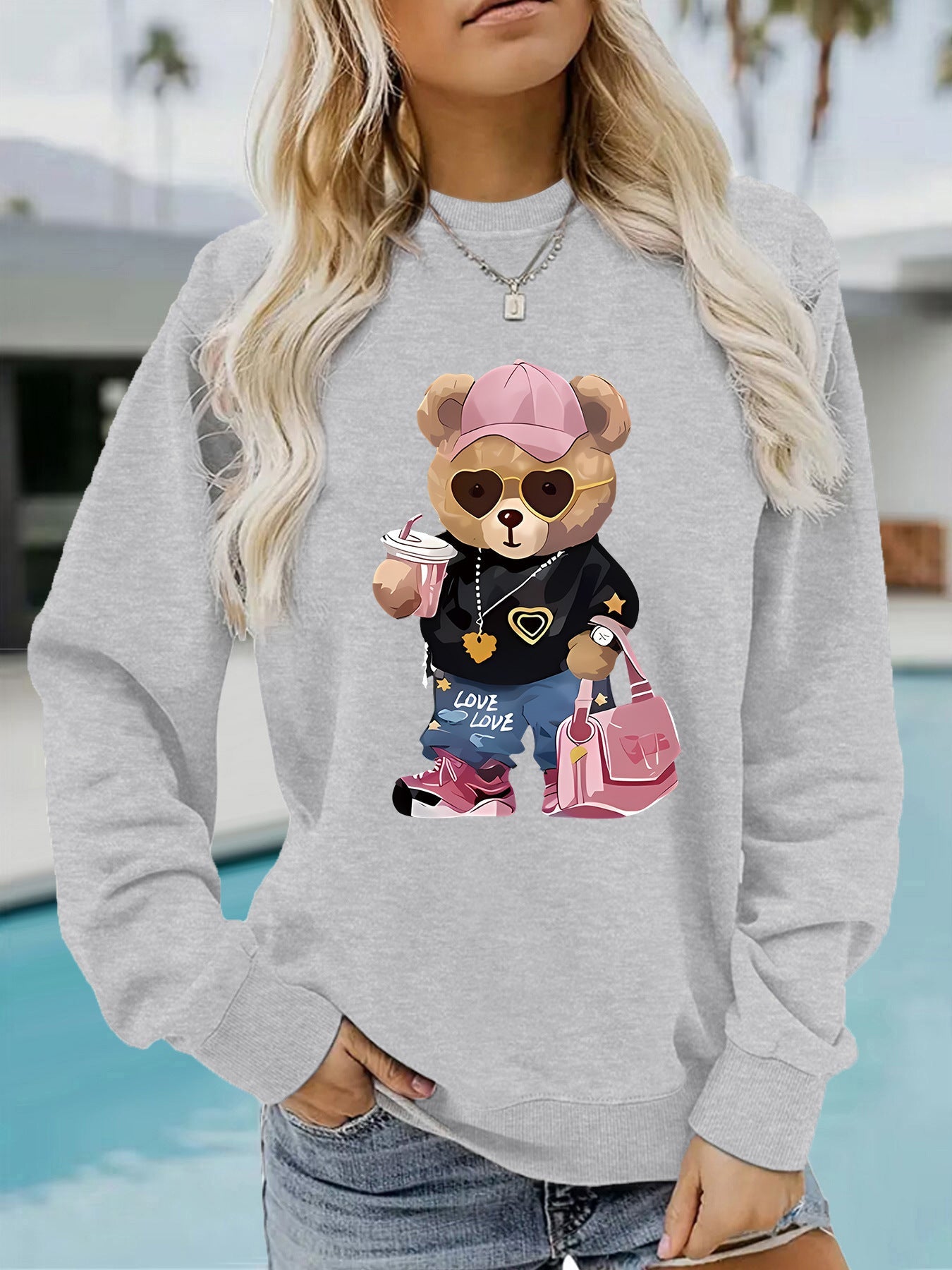 Damen Sweatshirt Cartoon Bär Motiv Eveloria