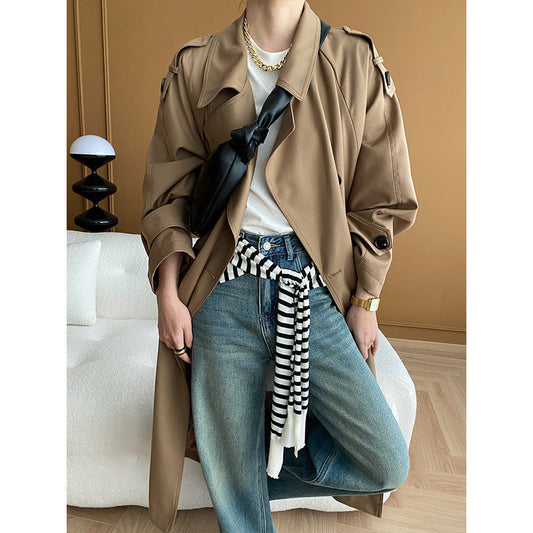 Damen Trenchcoat mit Struktur-Revers und Seitentaschen Schwarz - Eveloria