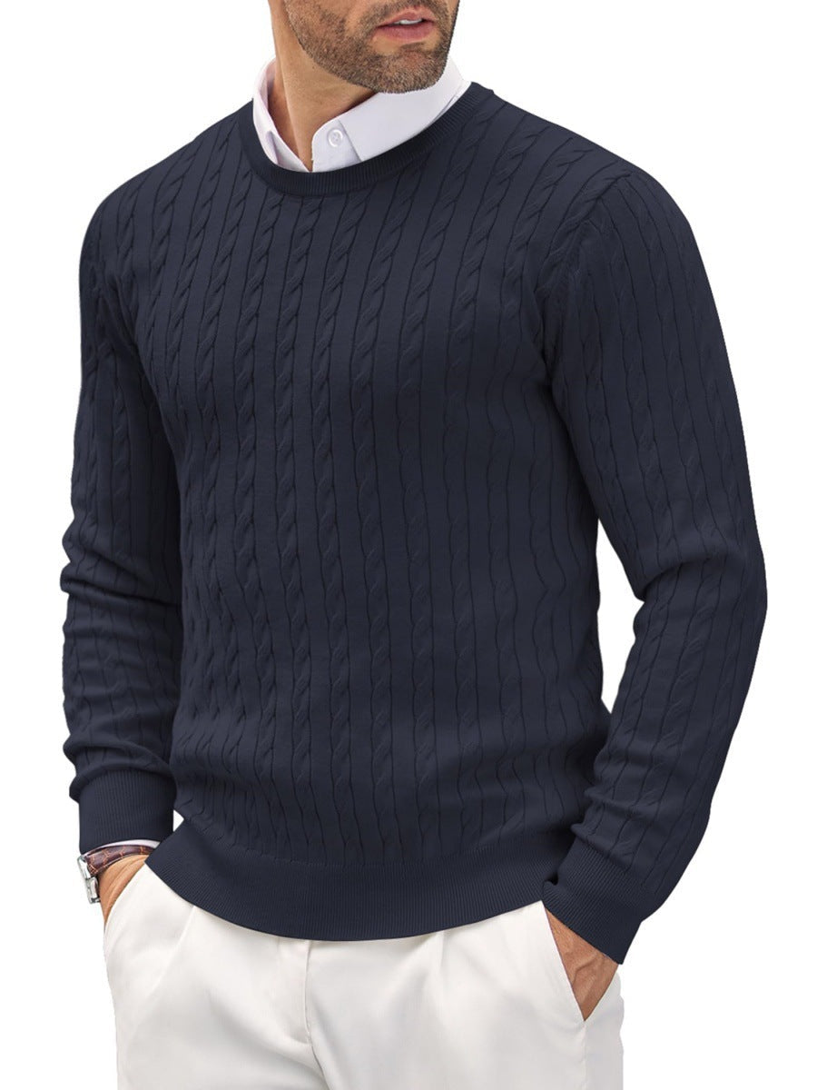 Herren Strickpullover Slim Fit Zopfstrick Komfortable Baumwolle Grau