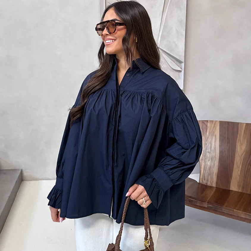 Damen Oversized Bluse Raffungen Eveloria