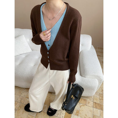 Damen Strickcardigan V-Ausschnitt Knopfleiste Kuschelig Grau Eveloria