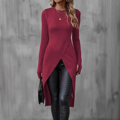 Damen Wickelkleid Langarm Asymmetrisch Eveloria
