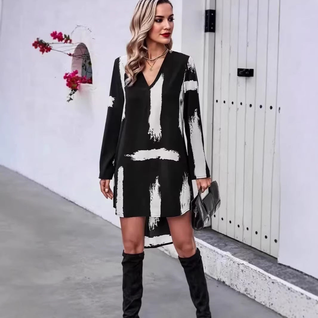 Damen Langarmkleid mit Pinselstrich-Design Eveloria