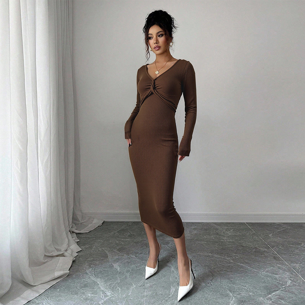 Damen Jersey Midikleid Figurbetont Länge Mit Ärmeln Schwarz Eveloria - Eveloria