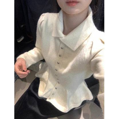 Damen Peplum-Oberteil Weiches Strickmaterial Elegante Knöpfe